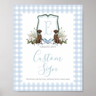 Boy Blue Preppy Dog Baby Shower Custom Sign