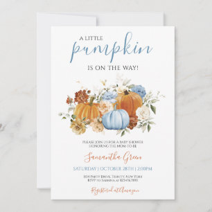 Boy Blue Pumpkin Baby Shower Invitation