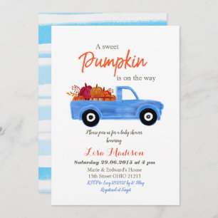 Boy Blue Pumpkin is on the way baby shower Invitation