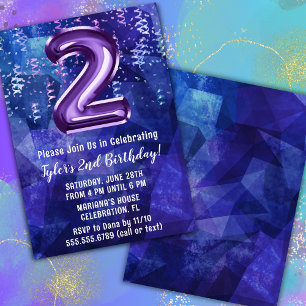 Boy Blue Purple 2nd Birthday Invitation