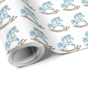 Boy Blue Rocking Horse Baby Gift Wrapping Paper