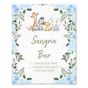 Boy Blue Roses Safari Baby Shower Sangria Bar Sign