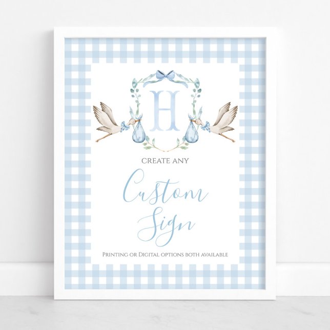 Boy Blue Stork Baby Shower Custom Sign (Creator Uploaded)