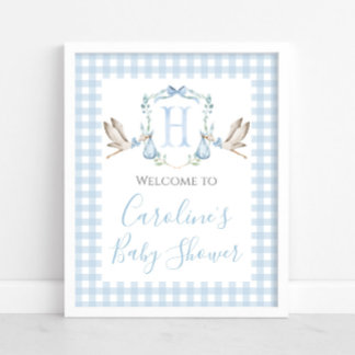 Boy Blue Stork Baby Shower Preppy Southern Poster