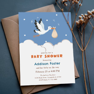 Boy Blue Stork Special Delivery Baby Shower Invitation