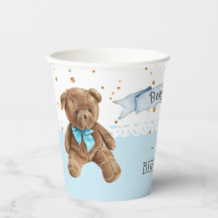 Boy Blue Teddy Bear Birthday Party Paper Cups