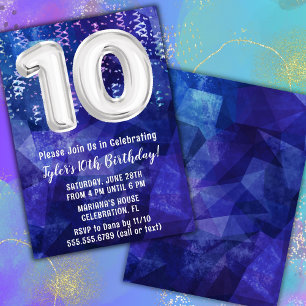 Boy Blue White 10th Birthday Invitation