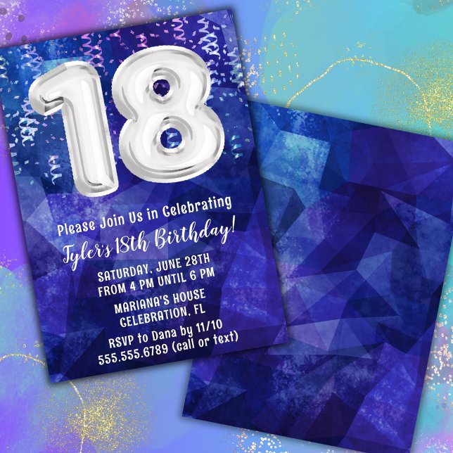 Boy Blue White 18th Birthday Invitation (Creator Uploaded)