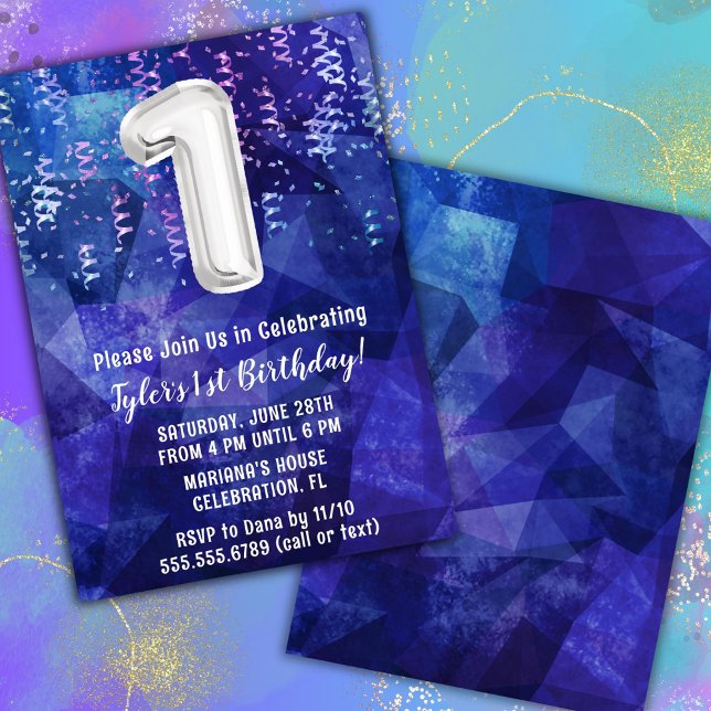 Boy Blue White 1st Birthday Invitation (Creator Uploaded)