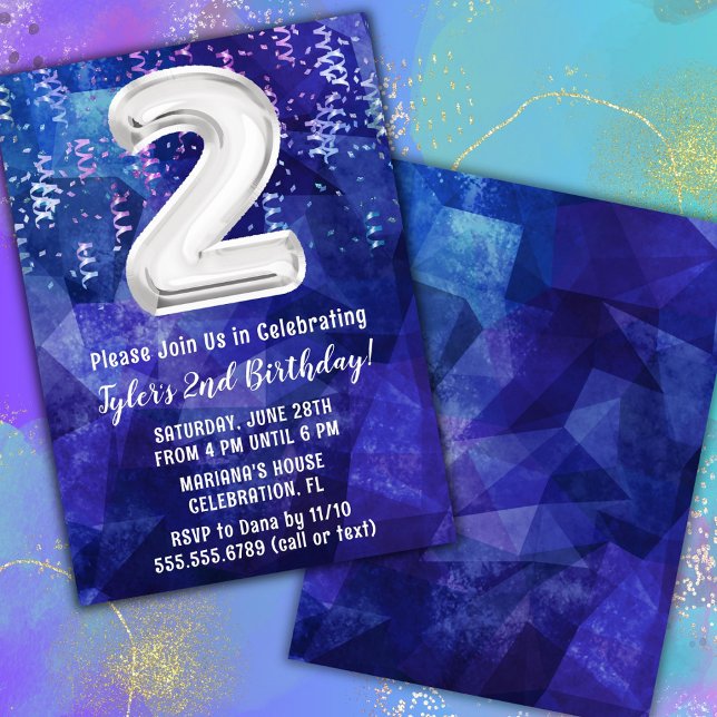 Boy Blue White 2nd Birthday Invitation (Creator Uploaded)