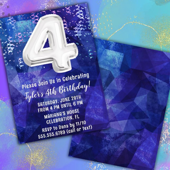 Boy Blue White 4th Birthday Invitation (Creator Uploaded)