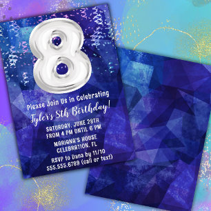 Boy Blue White 8th Birthday Invitation