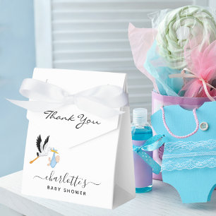 Boy blue white cute stork animal baby shower favour box