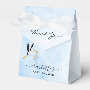 Boy blue white stork animal baby shower favour box