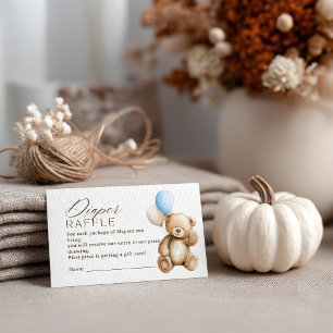 Boy Boho Teddy Bear Diaper Raffle Baby Shower Enclosure Card