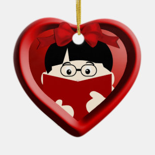 Boy Book Lover Kids Heart Ornament 2