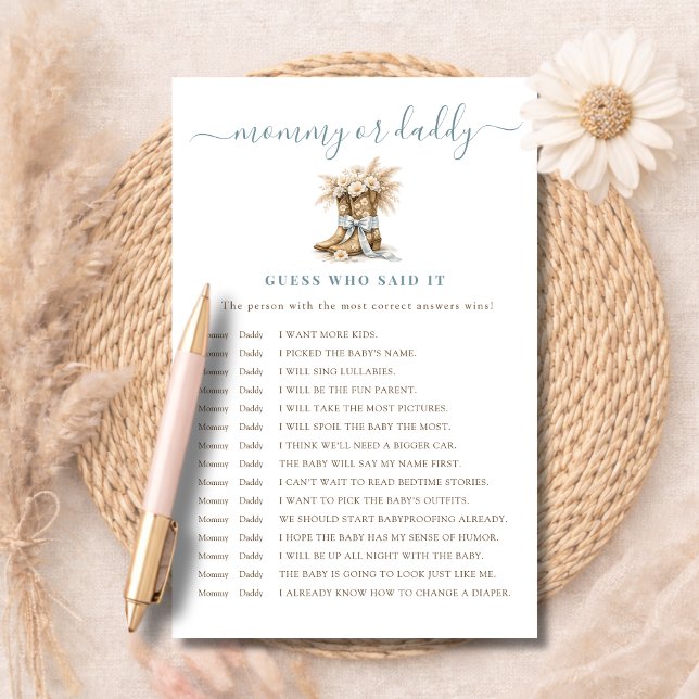 Boy Boots & Bows Mummy or Daddy Guess Who Said It (Creator Uploaded)