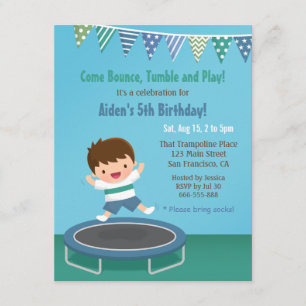 Boy Bouncing on Trampoline Kids Birthday Party Invitation