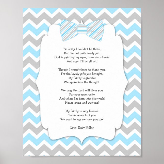 BOY Bow Tie Baby Shower Thank you Poster (Front)