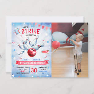 Boy Bowling Birthday Photo Invitation