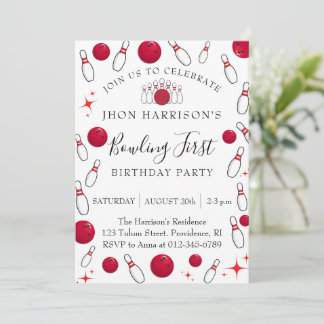 Boy Bowling Party 1st Birthday Invitation