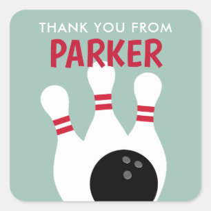 Boy Bowling Party Birthday Favor Square Sticker