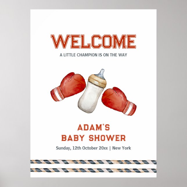 Boy Boxing Little Champion Baby Shower Welcome Poster (Front)