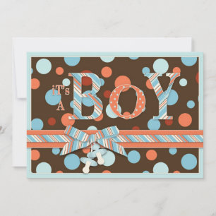 BOY Brown Blue Orange Dots Baby Shower Invitation