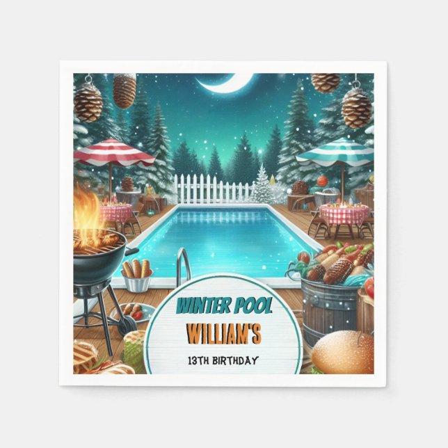 boy bruh Barbeque Winter Pool Party 13th birthday Napkin (Front)