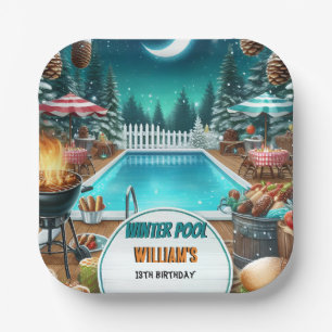 boy bruh Barbeque Winter Pool Party 13th birthday Paper Plate