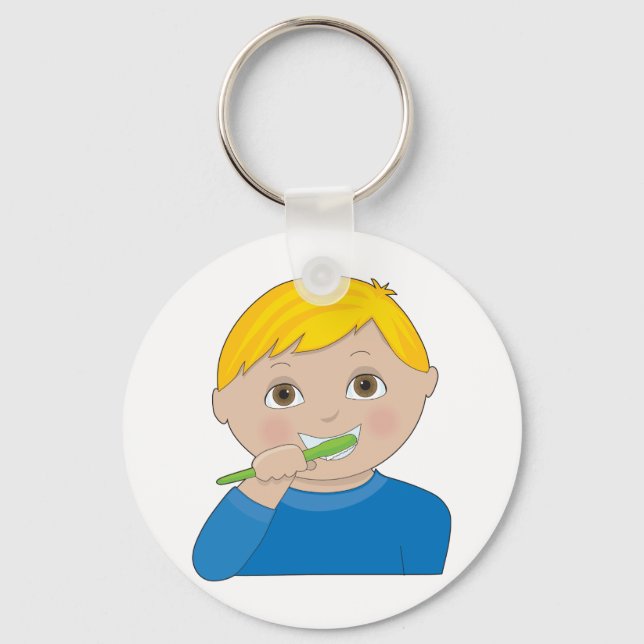 Boy Brushing Teeth Key Ring (Front)