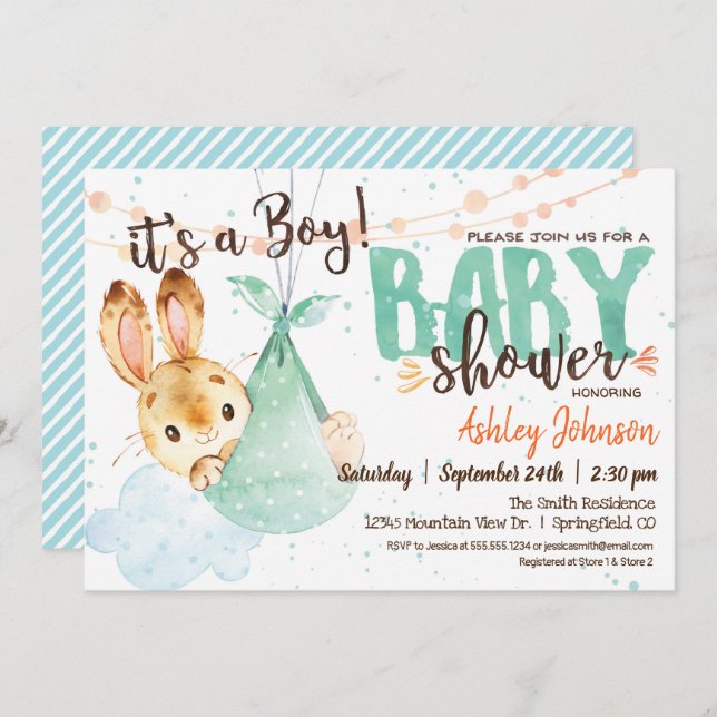 Boy Bunny Baby Shower Invitation (Front/Back)