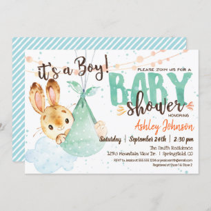 Boy Bunny Baby Shower Invitation