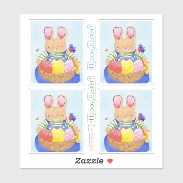 Boy Bunny with Basket Sticker (Sheet)