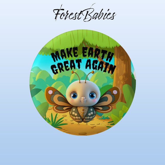 Boy Butterfly, Make Earth Great Again, Wildlife 3 Cm Round Badge (Butterfly Boy 🦋 ForestBabies Button)