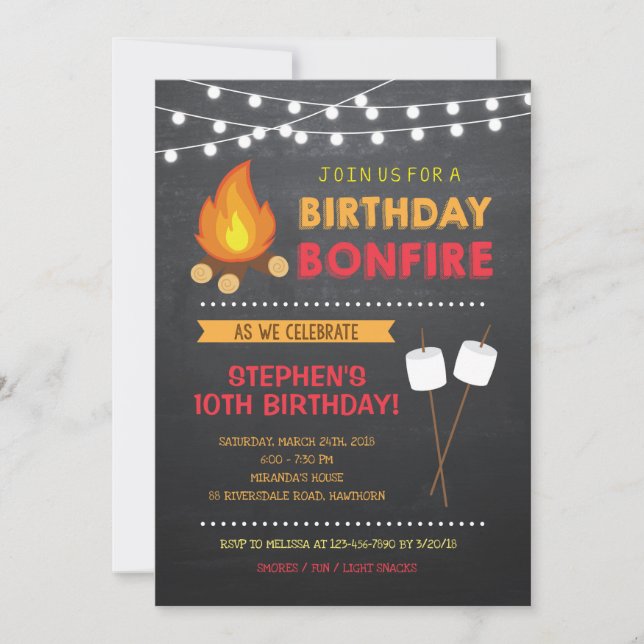 Boy Camp Bonfire Birthday Invitation (Front)