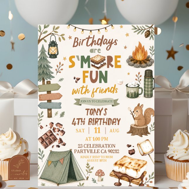 Boy Camping S'mores fun with friends Birthday Invitation (Creator Uploaded)