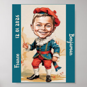 Boy Caricature in French Vintage Costume Poster