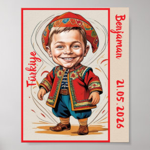 Boy Caricature in Traditional Turkish outfit Poster