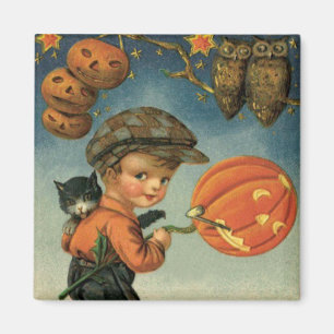 Boy Cat Jack O' Lantern Owl Stars Magnet