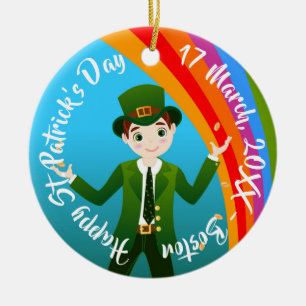 Boy celebrating St.Patrick's with Irish blessing C Ceramic Ornament