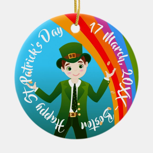 Boy celebrating St.Patrick's with Irish blessing C Ceramic Ornament (Front)