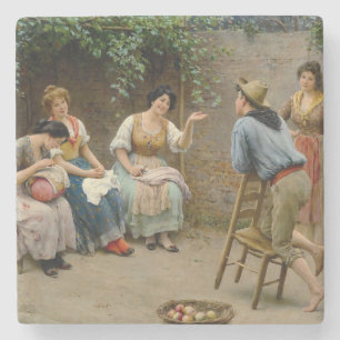 Boy Charming Sewing Women With His Conversation Stone Coaster