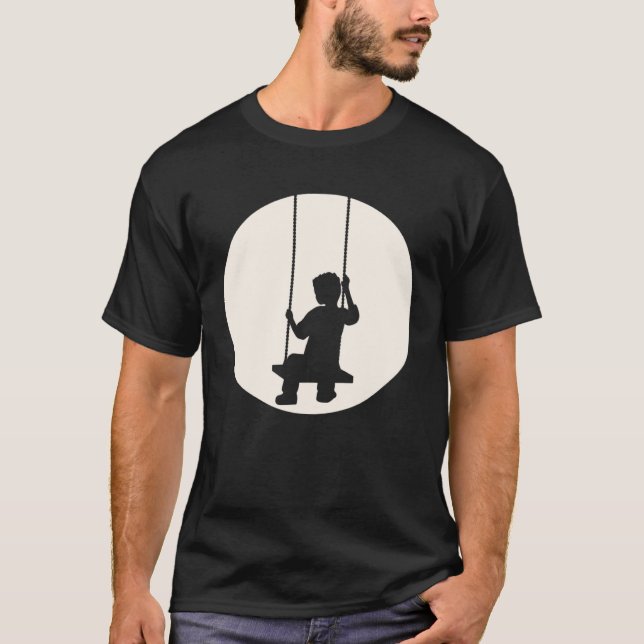 Boy Child Swing Sad Set Seat Moon Swinging Sun Nig T-Shirt (Front)