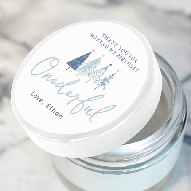 Boy Christmas Tree Onederful Birthday Thank You  Classic Round Sticker (Creator Uploaded)