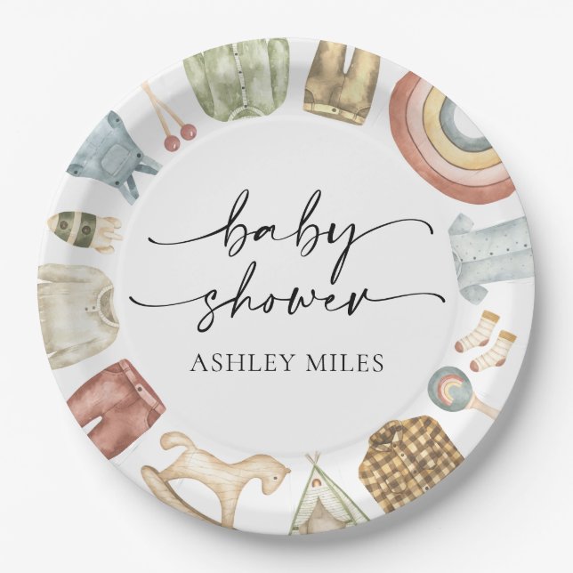 Boy Clothes Baby Shower  Paper Plate (Front)