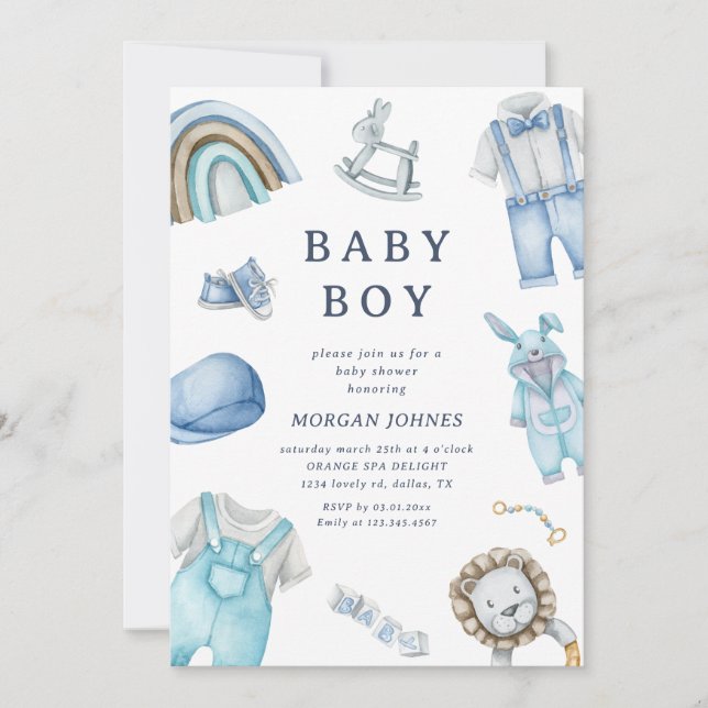 Boy Clothes Nursery baby shower invitation (Front)