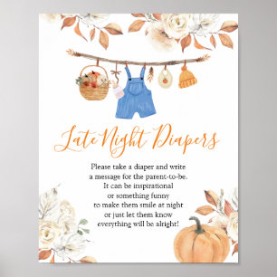 Boy Clothes Pumpkin Baby Shower Late Night Diapers Poster