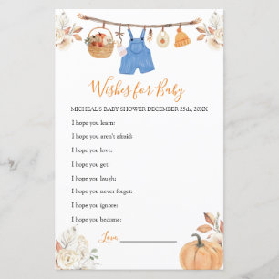 Boy Clothes Pumpkin Baby Shower Wishes for Baby