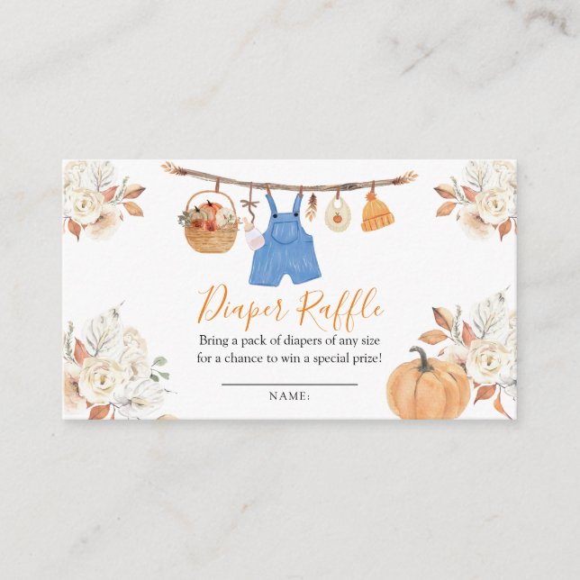 Boy Clothes Pumpkin Fall Baby Shower Diaper Raffle Enclosure Card (Front)
